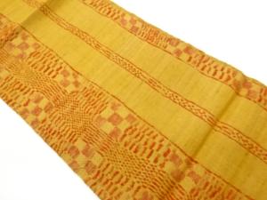 手織り紬縞に抽象市松模様織出し名古屋帯